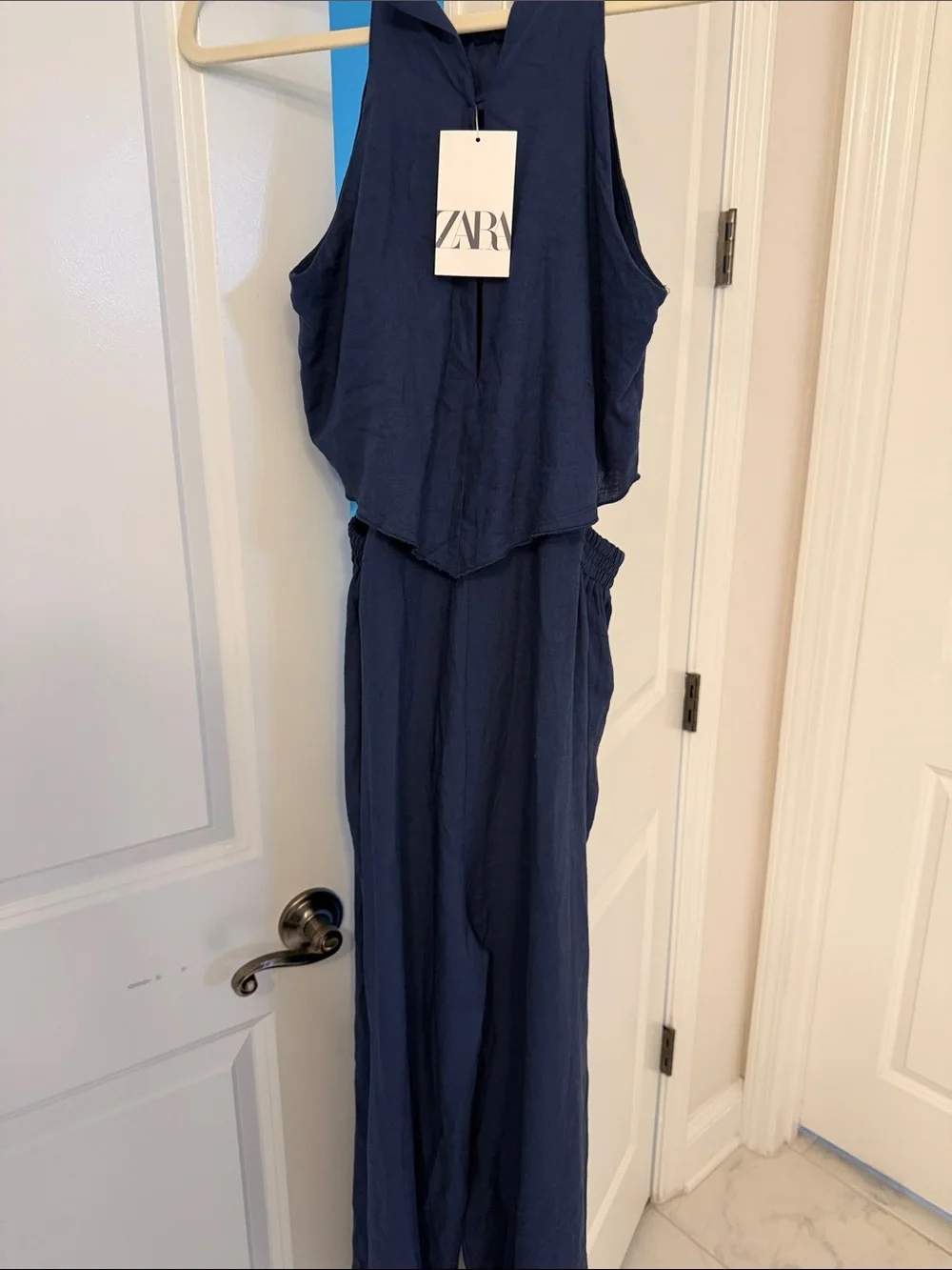 Kids Zara long linen blend Navy Halter Jumpsuit